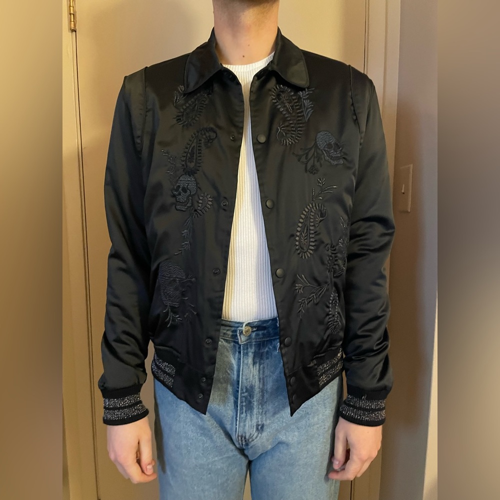 Topman x James Bay Embroidered Satin Bomber Jacket